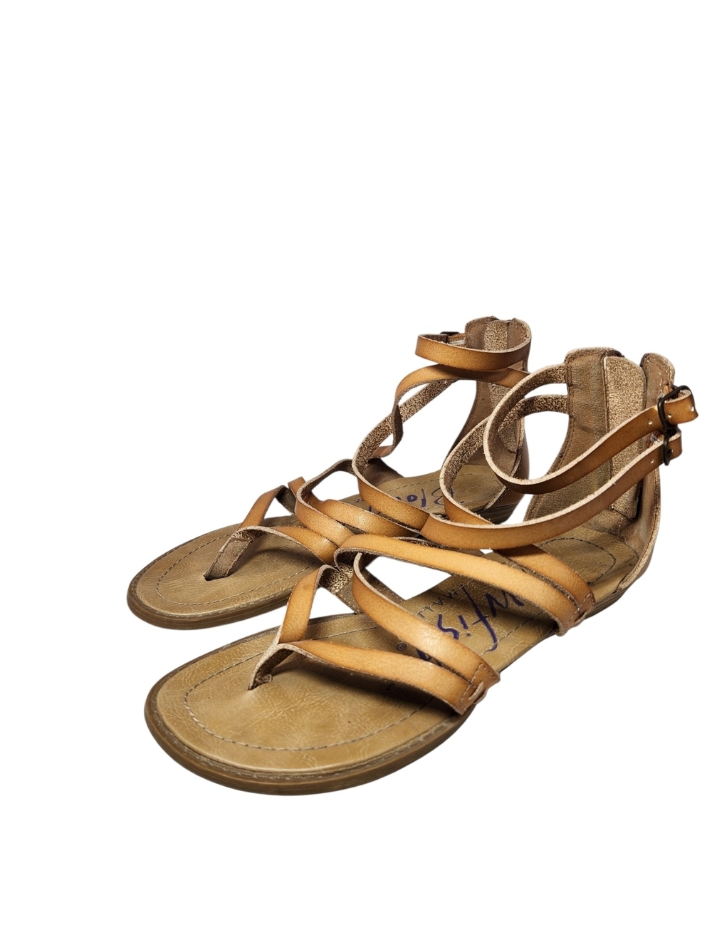 Blowfish Malibu Bungalow Tan Strappy Gladiator Sandals Size 6 Back Zip Beach Y2K